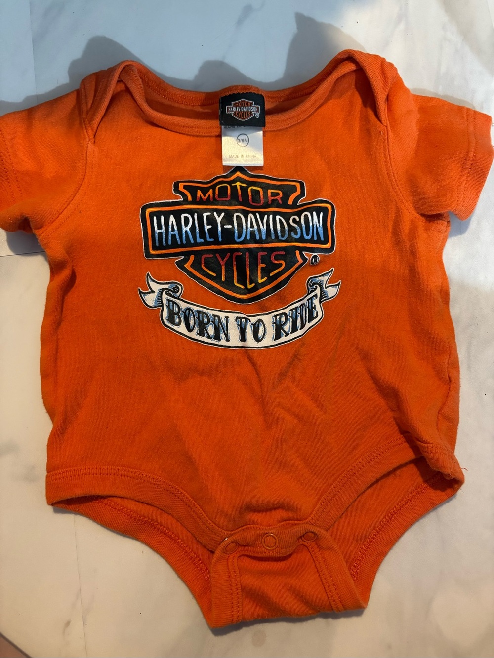 Harley-Davidson Orange Baby Tee with Multicolor Shield Graphic